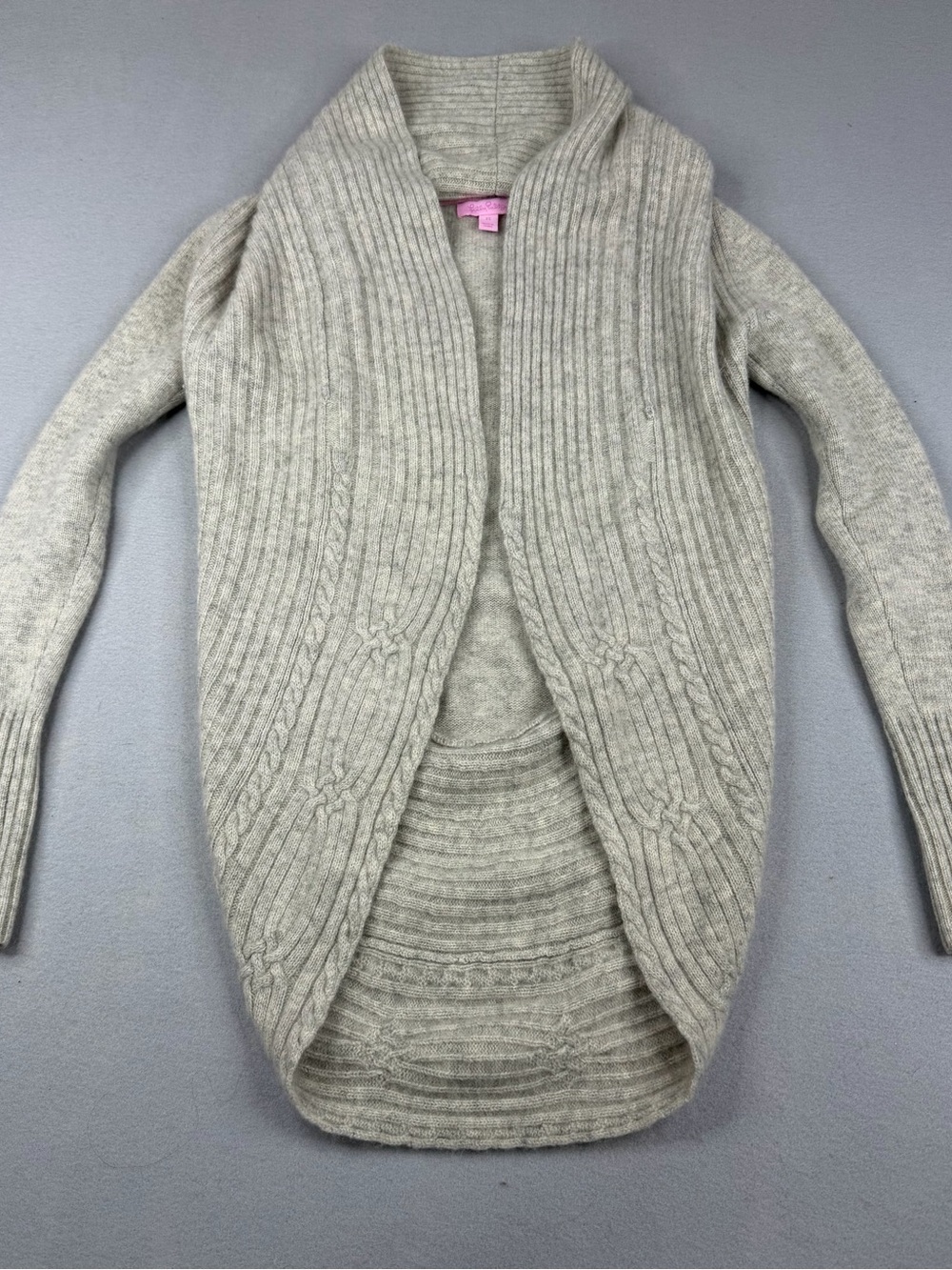 Lilly Pulitzer Juliet Cashmere Cardigan Gray Cable Knit XS Open